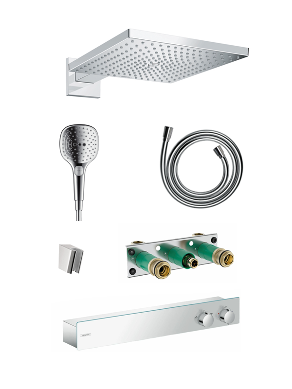 Hansgrohe ShowerTablet 600 colonne de douche encastrée robinet thermostatique avec douche de tête carrée 30 cm Chrome Brillant