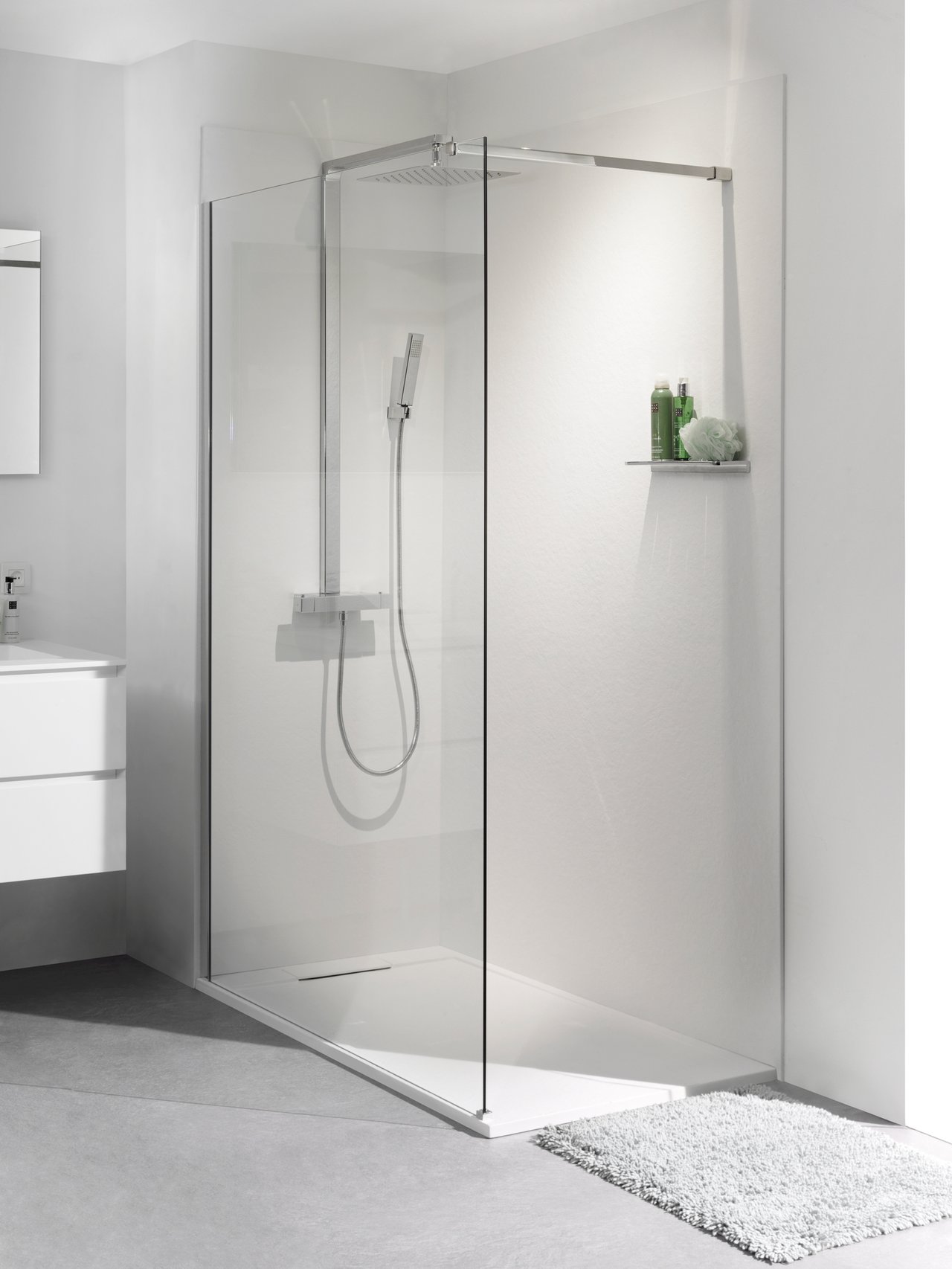Balmani Zeno panneau mural de douche 140 x 220 cm marbre composite blanc mat texture ardoise