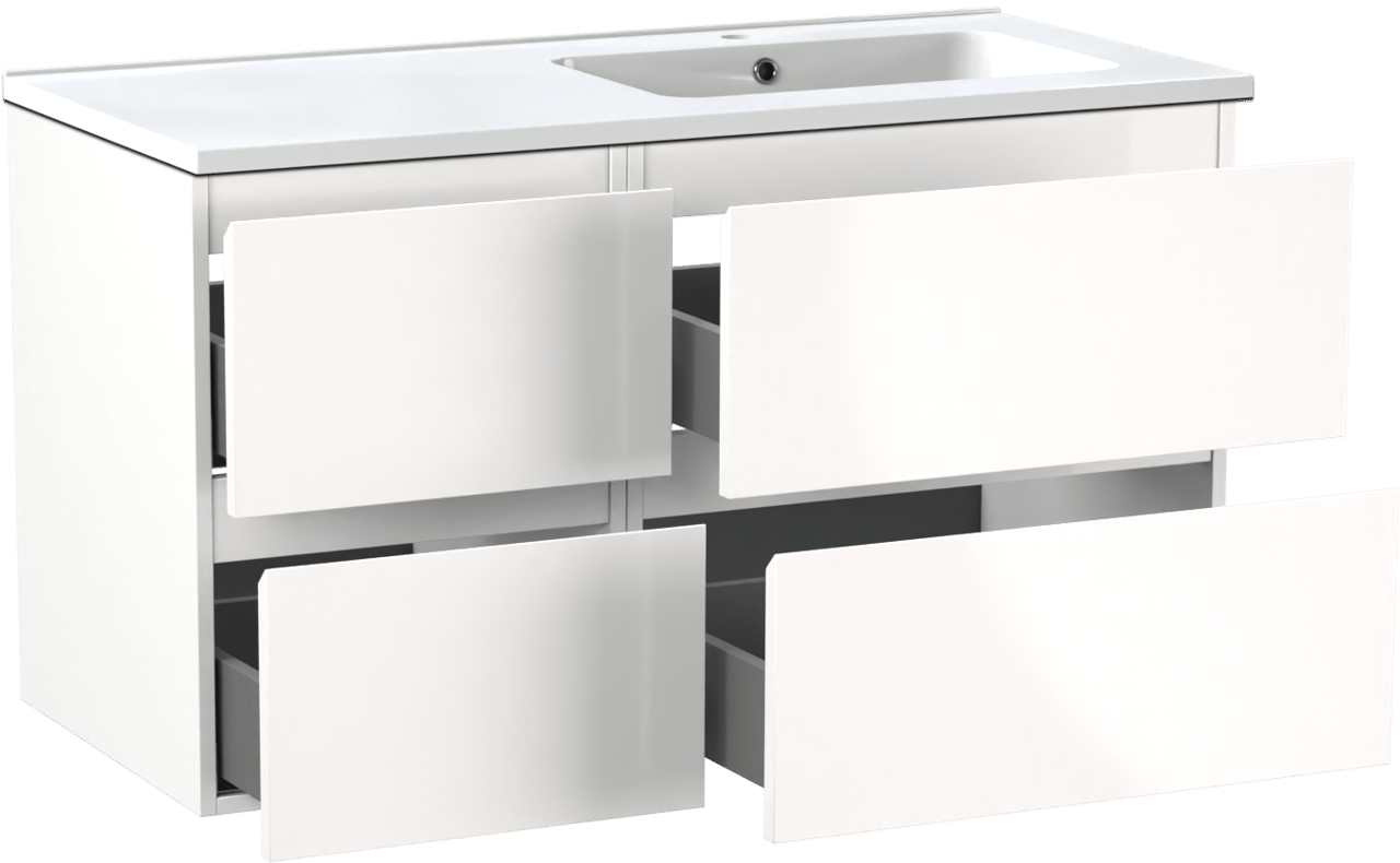 Linie Lado meuble salle de bains suspendu 100 x 46 cm blanc brillant avec Vano vasque asymétrique droite en marbre composite blanc brillant
