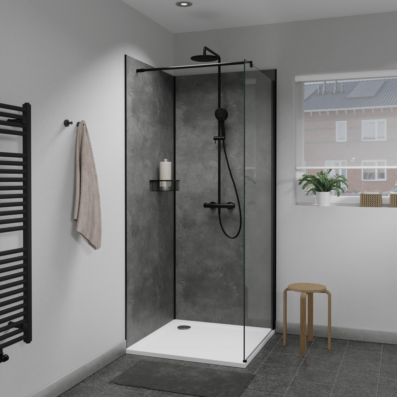 Linie Fresco Duschrückwand Set 2 x 90x210 cm, SPC, River Grey