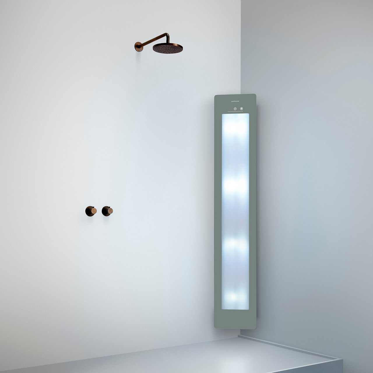Sunshower Plus L d'angle en saillie en organic grey avec lumière infrarouge et UV