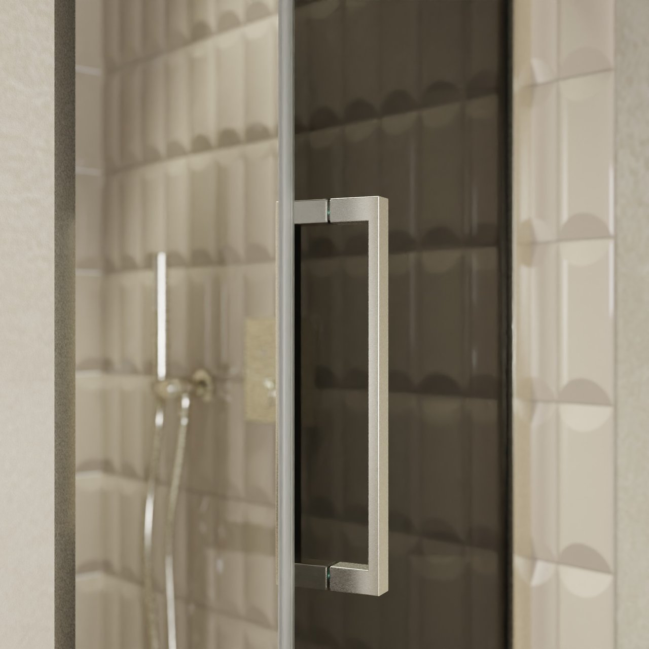 Balmani Senses Design Dusche Drehtür, Rechts, 90 cm x 210 cm, Rauchglas, Profil Brushed CoolMetal