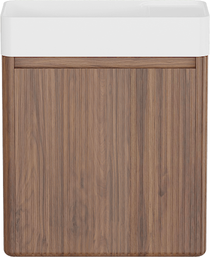 Balmani Fara Ribs hängendes WC-Möbel-Set, 45 x 22 cm, Amerikanischer Nussbaum mit Fara Waschtisch in Matte Solid Surface