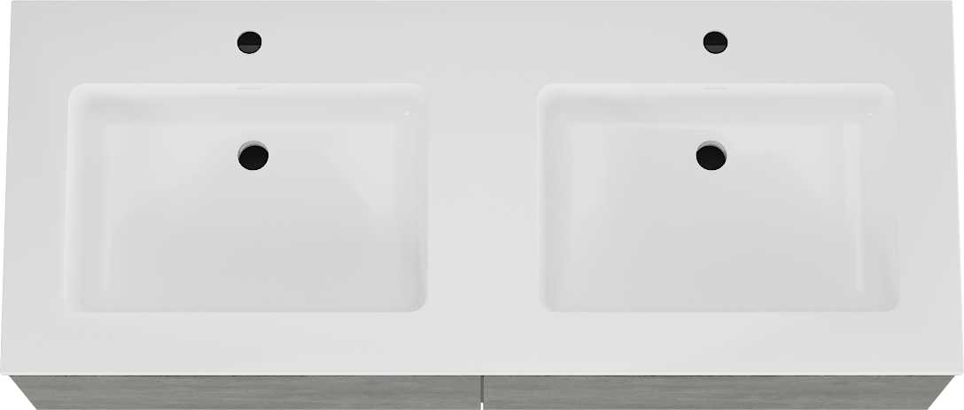 Storke Edge meuble salle de bains suspendu 130 x 52 cm béton gris foncé avec Bilia double vasque en marbre composite blanc brillant
