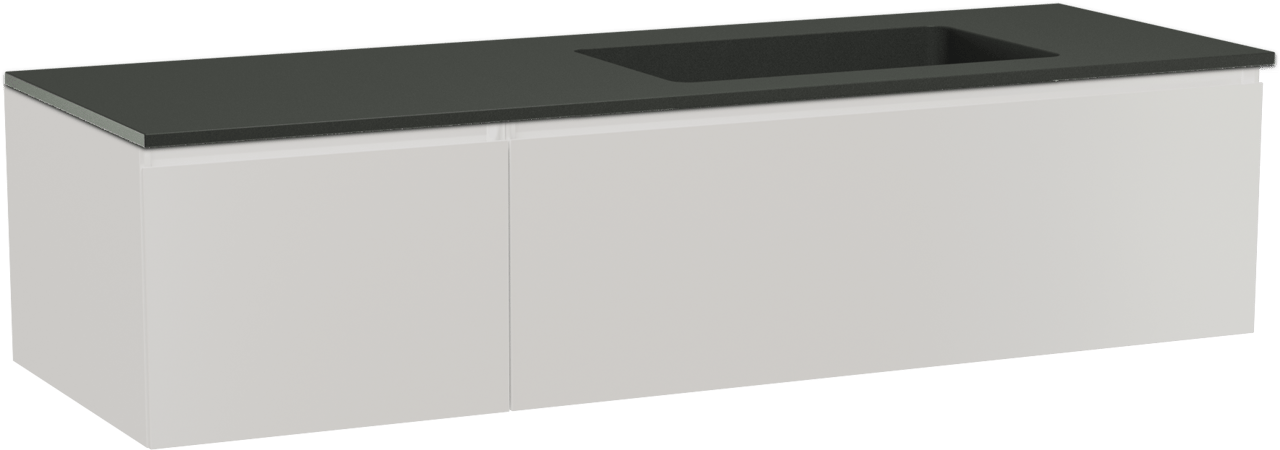 Storke Edge meuble salle de bains suspendu 150 x 52 cm blanc brillant avec Scuro vasque asymétrique droite en quartz noir mat