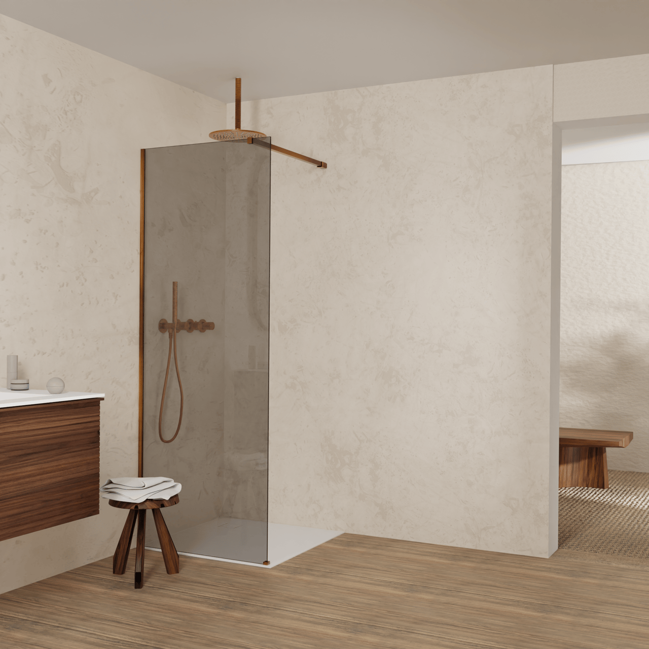 Balmani Modular inloopdouche: 80 x 200 cm, Rookglas, Brushed Rosegold profielen