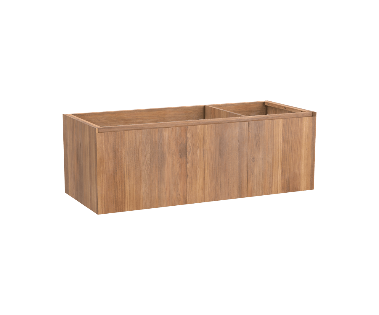 Balmani Idra by Mitra hängender Waschbeckenunterschrank: 135 x 55 cm, asymmetrisch links, Teak, 4 Schubladen