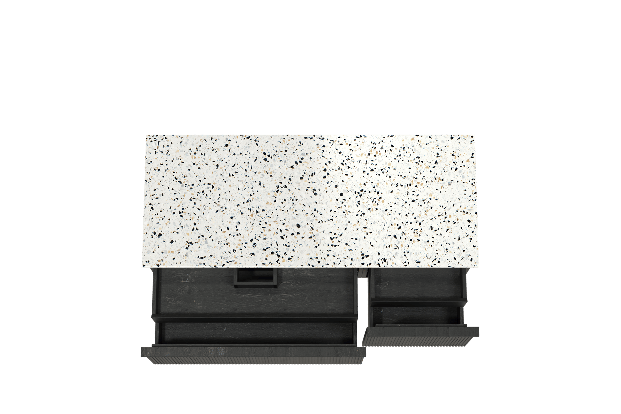 Balmani Forma meuble salle de bains suspendu 135 x 55 cm chêne noir avec Stretto tablette simple ou double en blanc/noir mat terrazzo, Nervure droite symétrique verticale