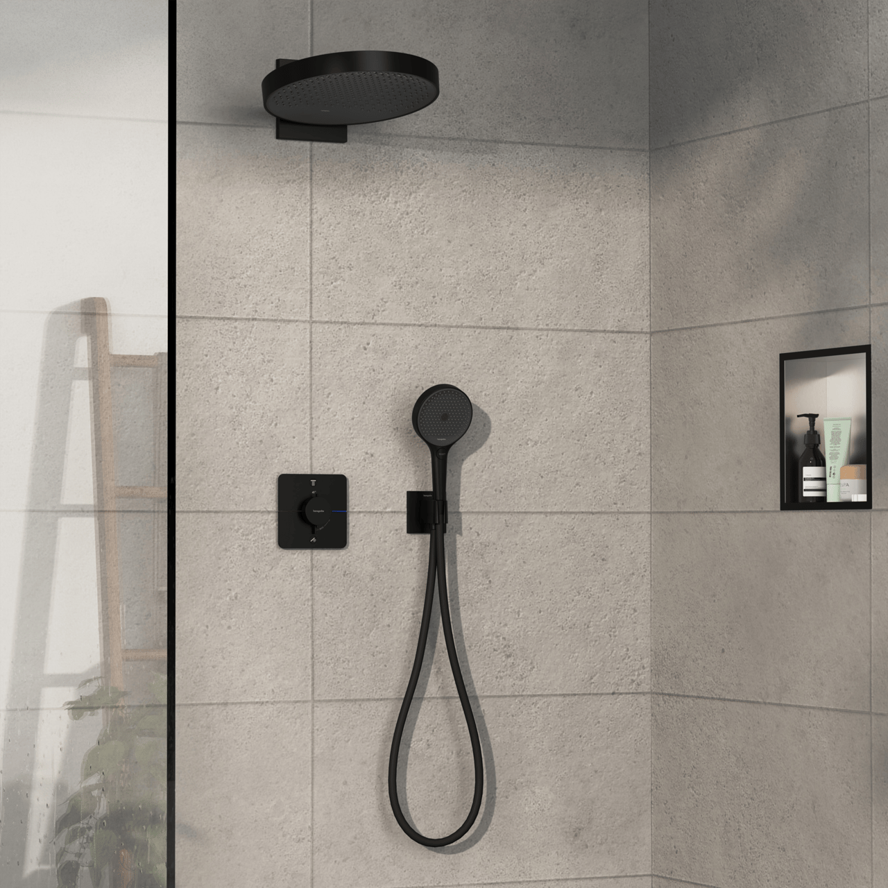 Hansgrohe Showerselect Comfort Q Thermostat-Duscharmatur: Unterputz, für 2 Verbraucher, Schwarz matt