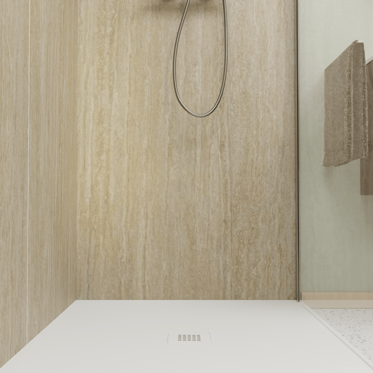 Luca Varess Groovy Duschrückwand Set 2 x 120x260 cm, SPC, Travertin
