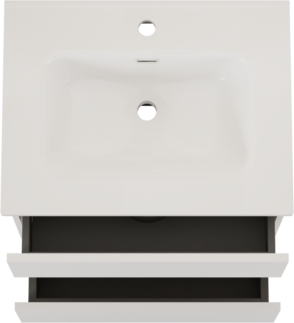 SanyOne Eli meuble salle de bains à assembler suspendu 60 x 46 cm blanc mat avec Baro plan simple en porcelaine blanc brillant