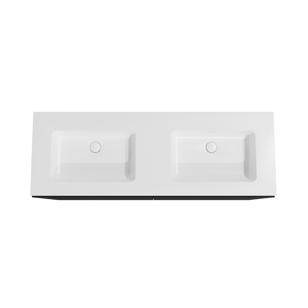 Storke Edge staand badmeubel 150 x 52 cm mat zwart met Mata dubbele wastafel in solid surface mat wit