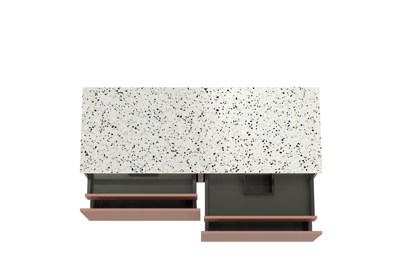 Balmani Sfera by Lucida meuble salle de bains suspendu 150 x 55 cm cotto avec Stretto tablette simple ou double en blanc/noir mat terrazzo