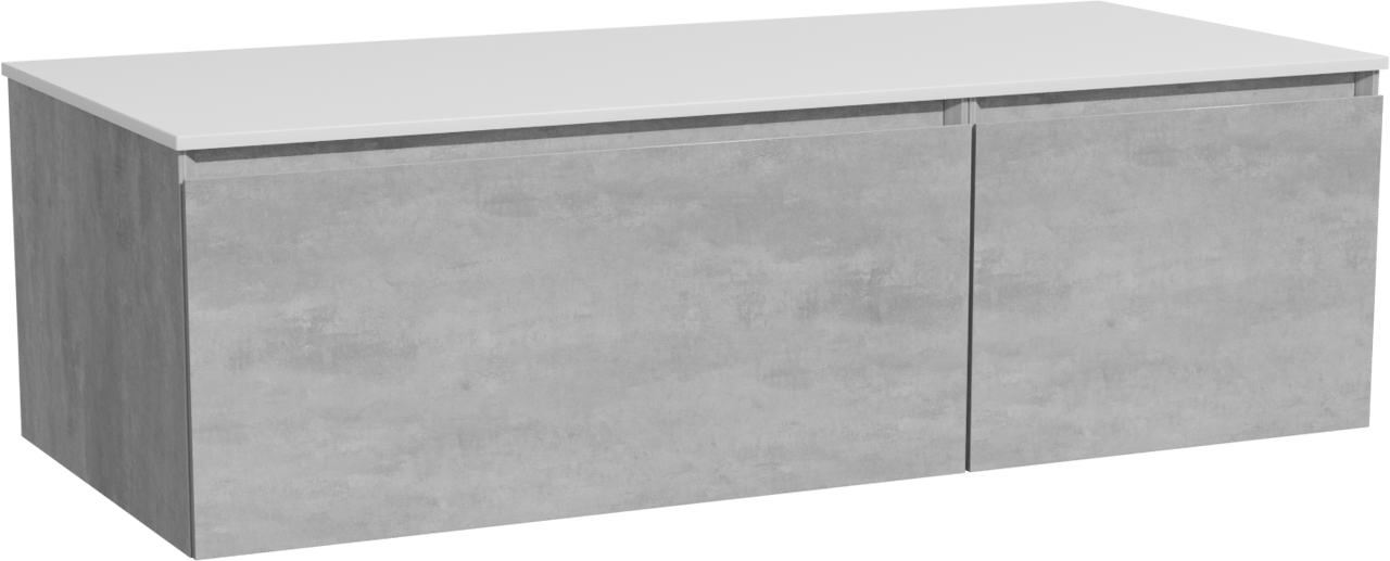 Storke Edge meuble salle de bains suspendu 120 x 52 cm béton gris foncé avec Tavola tablette simple ou double en solid surface blanc mat