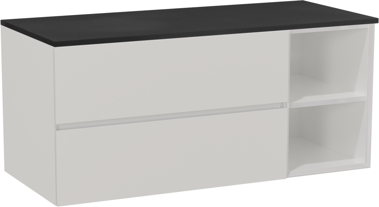 Storke Edge zwevend badkamermeubel 120 x 52 cm glanzend wit met Panton enkel of dubbel tablet in gepoedercoate mdf mat zwart