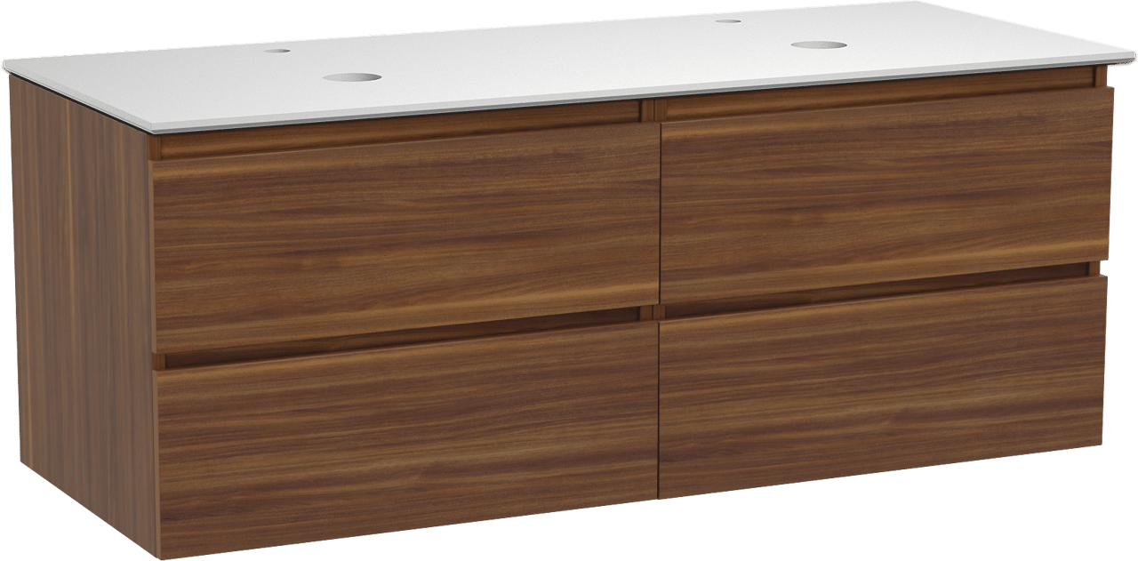 Balmani Lucida meuble salle de bains suspendu 135 x 55 cm noyer américain avec Facetta tablette double en solid surface blanc mat