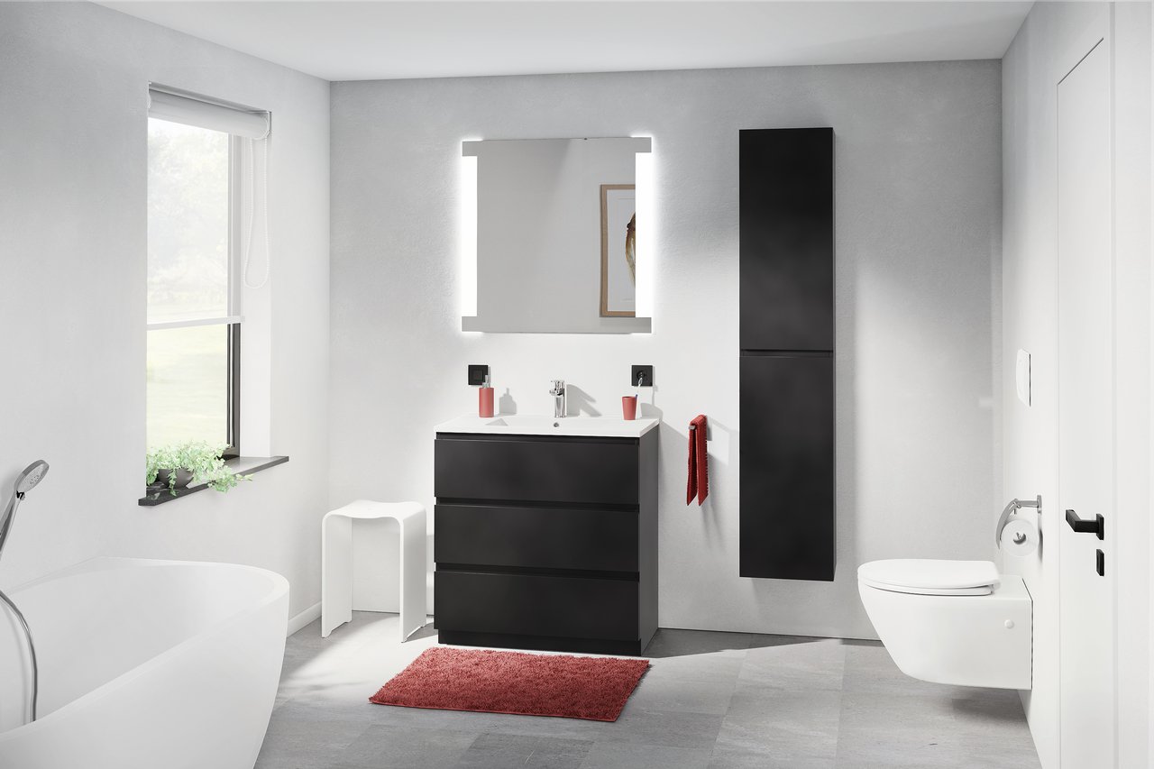 Linie Lado meuble sous-lavabo a poser 80 x 46 cm Noir Mat 3 tiroirs