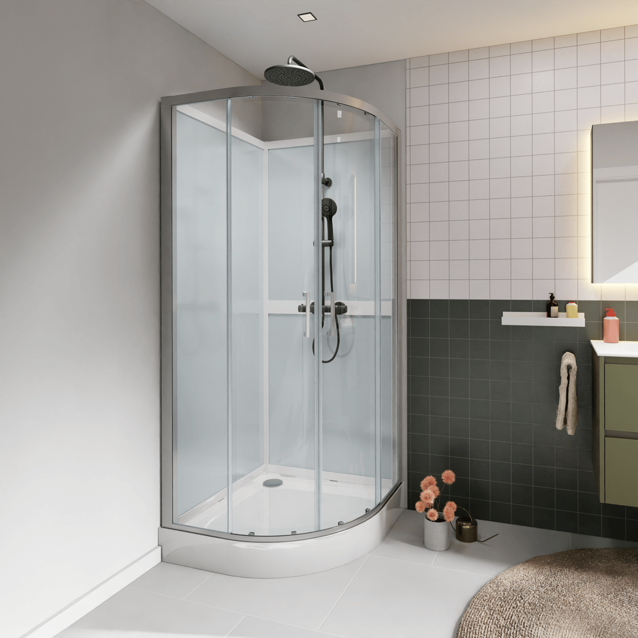 Luca Varess Talan kwartronde douchecabine met schuifdeuren 90 x 90 cm helder glas mat chroom profiel