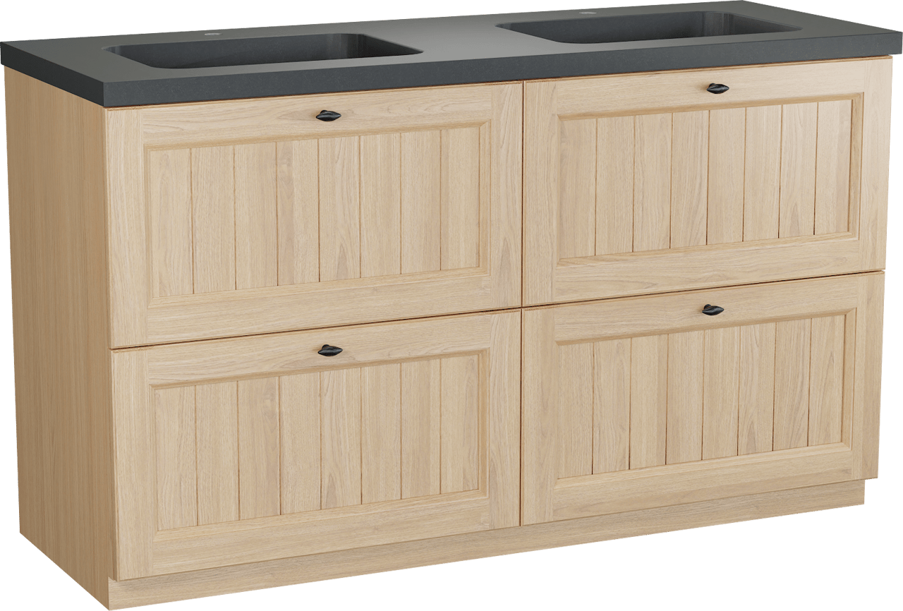 Balmani Lemon staand badkamermeubel 150 x 55 cm, fineer natuur eik met Napoli dubbele wastafel in graniet zwart