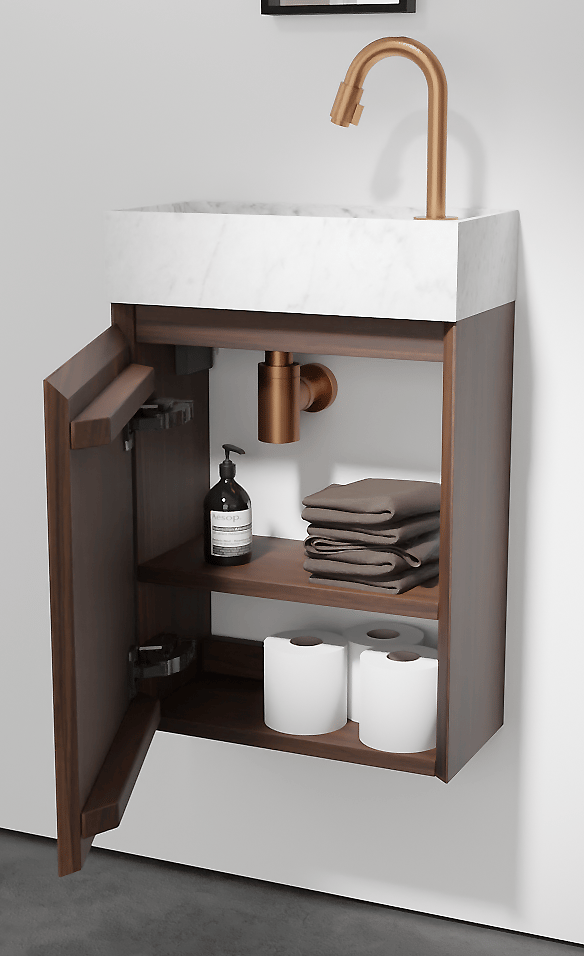 Balmani Mitra zwevend toiletmeubel 42 x 21 cm amerikaanse notelaar met Dama wastafel in Carrara marmer
