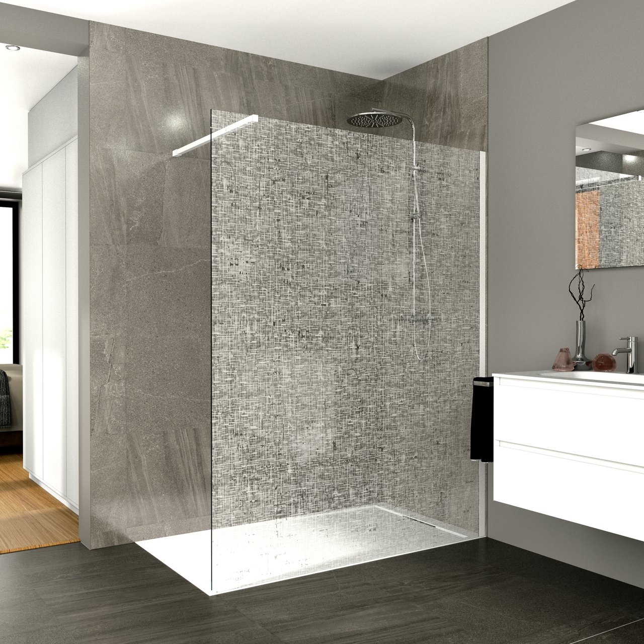 Balmani BMSS douche à l'italienne 90 x 200 cm verre lin blanc profil blanc mat