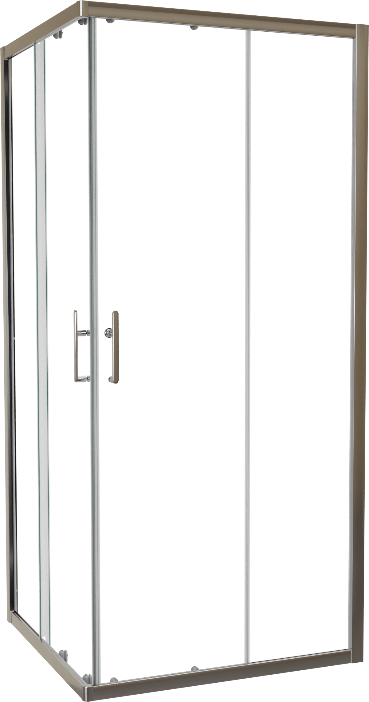 Linie Cadiz douchehoek met hoekinstap met dubbel schuifdeur 90 x 90 cm helder glas Brushed Chrome profiel