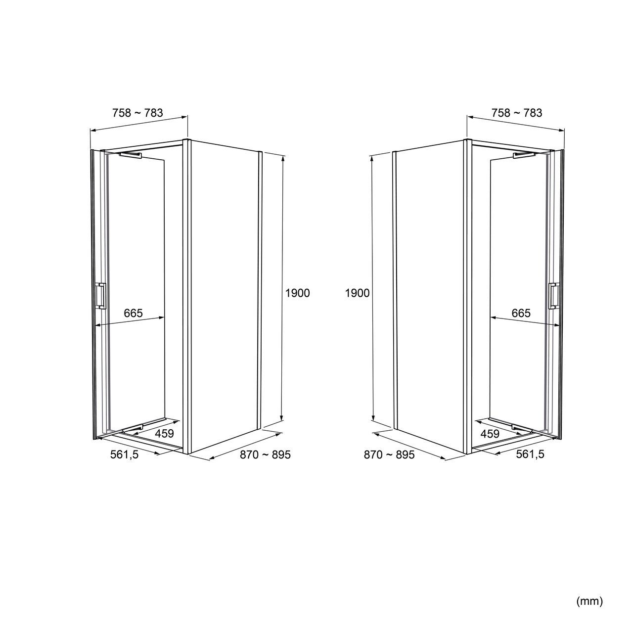 Luca Varess Vidor In paroi de douche avec porte pivotante et paroi latérale fixe 80 x 90 cm verre transparent avec bande matte profil noir mat