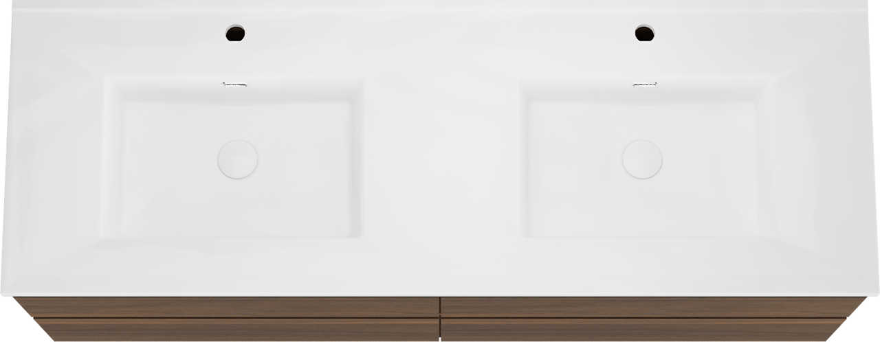 Storke Edge meuble salle de bains suspendu 150 x 52 cm noyer avec Kera double vasque en porcelaine blanc brillant, bondes incluses