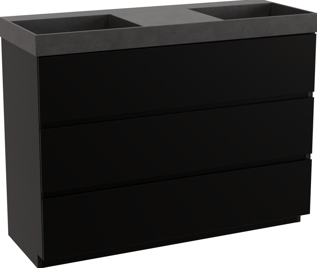 Storke Edge freistehendes Möbelstück Set: 120 x 46 cm, Schwarz matt, mit Jura Doppelwaschtisch, Quarz Schwarz matt
