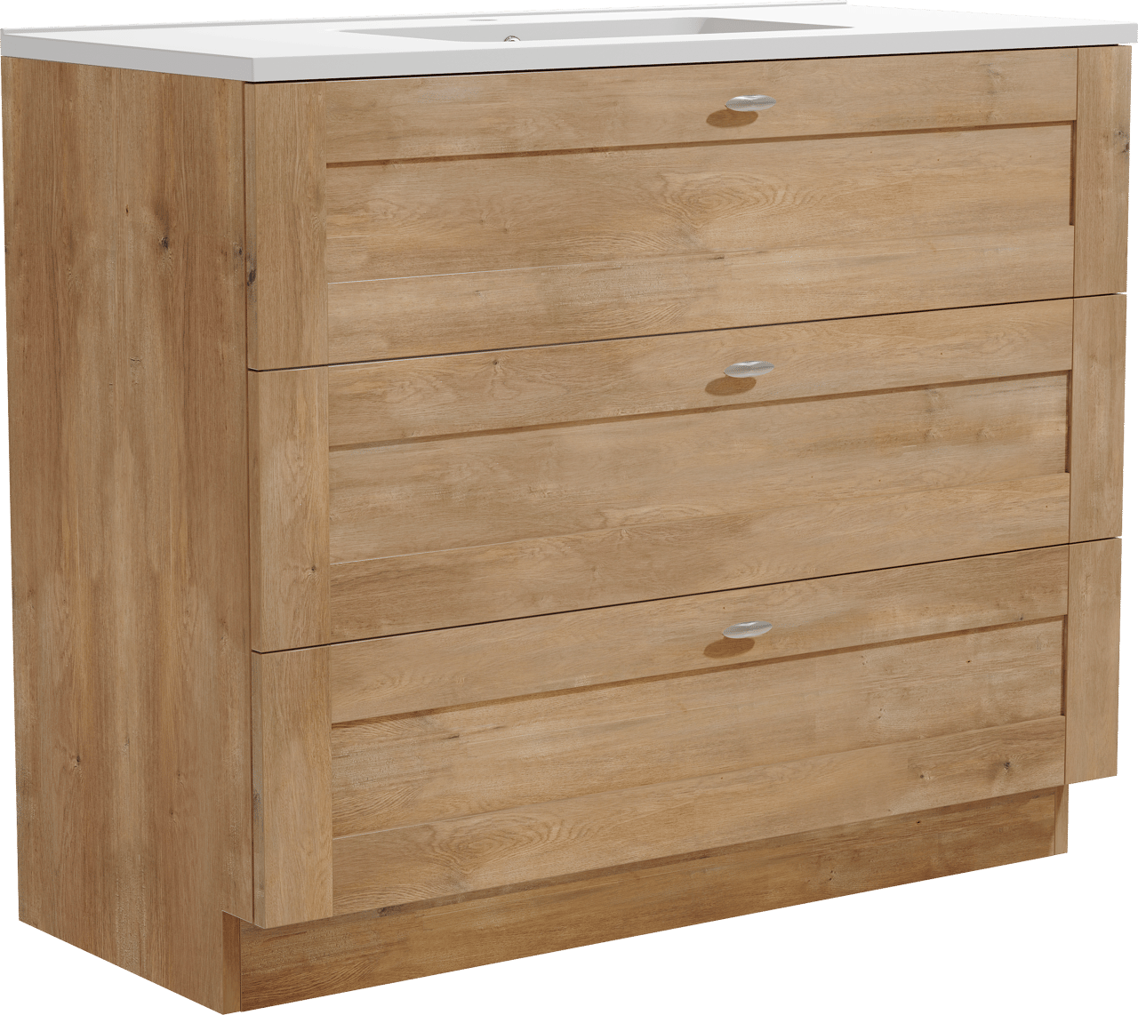 Linie Classo staand badkamermeubel 100 x 46 cm natuur eik met Vano enkele wastafel in composietmarmer mat wit