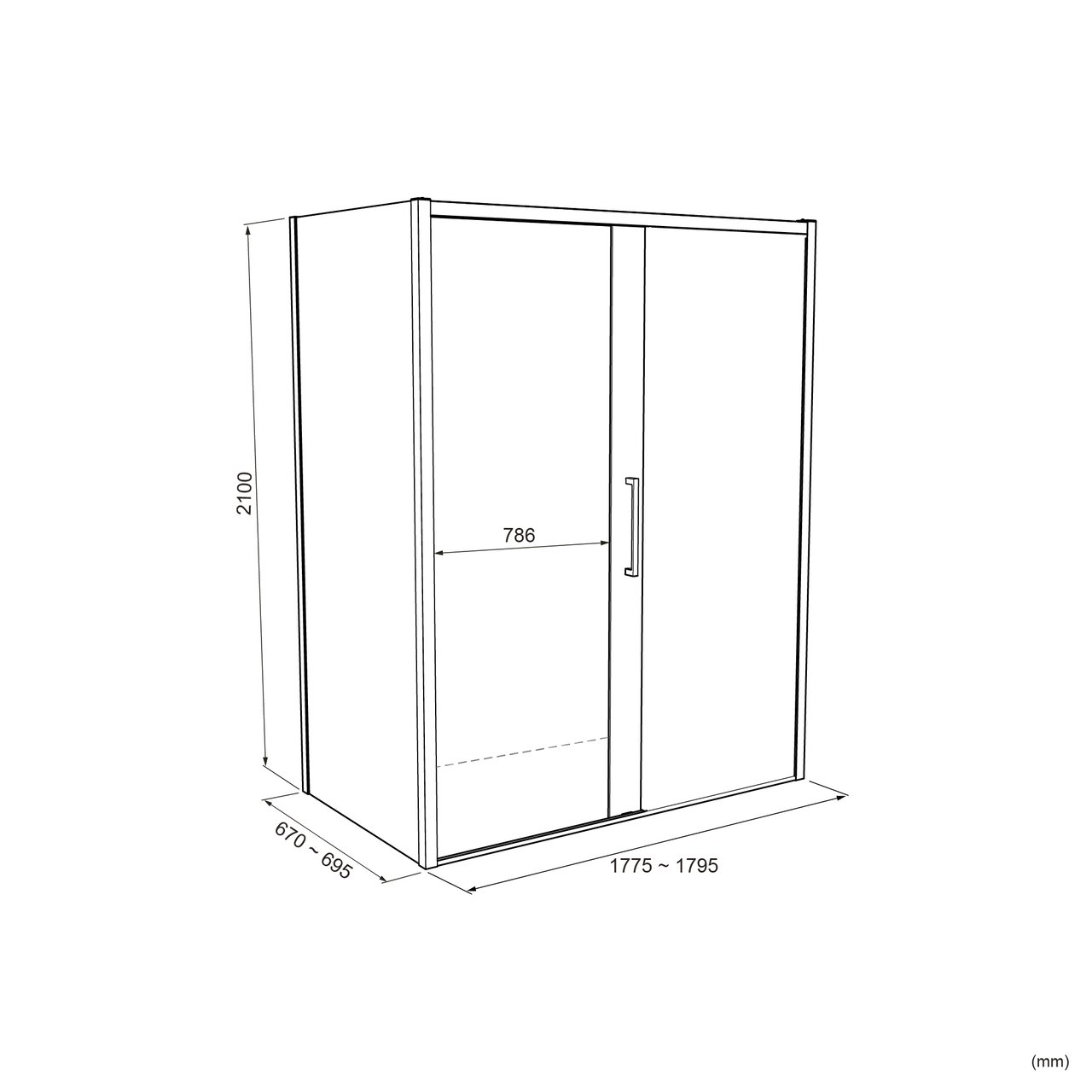 Balmani Senses Design Eckdusche: Schiebetür (Rechts) mit fixierte Seitenwand, 180 x 70 cm, Klarglas, Profil Schwarz matt, inklusive Coating