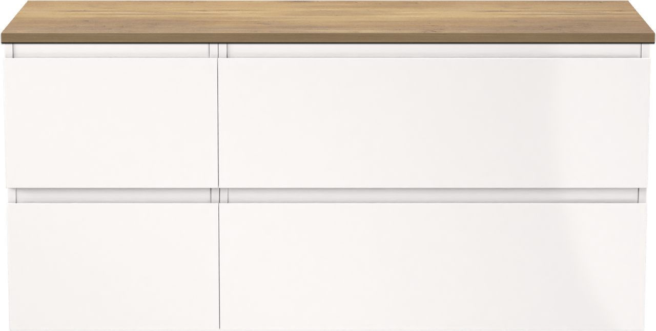 Linie Lado meuble salle de bains suspendu 120 x 46 cm blanc brillant avec Lado tablette simple ou double en mélaminé chêne naturel
