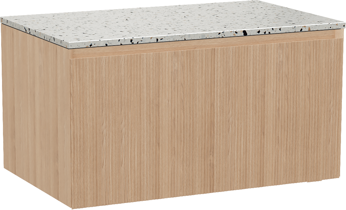 Balmani Fila by Mitra meuble salle de bains suspendu 90 x 55 cm chêne naturel avec Stretto tablette simple en blanc/noir mat terrazzo, Nervure droite symétrique verticale