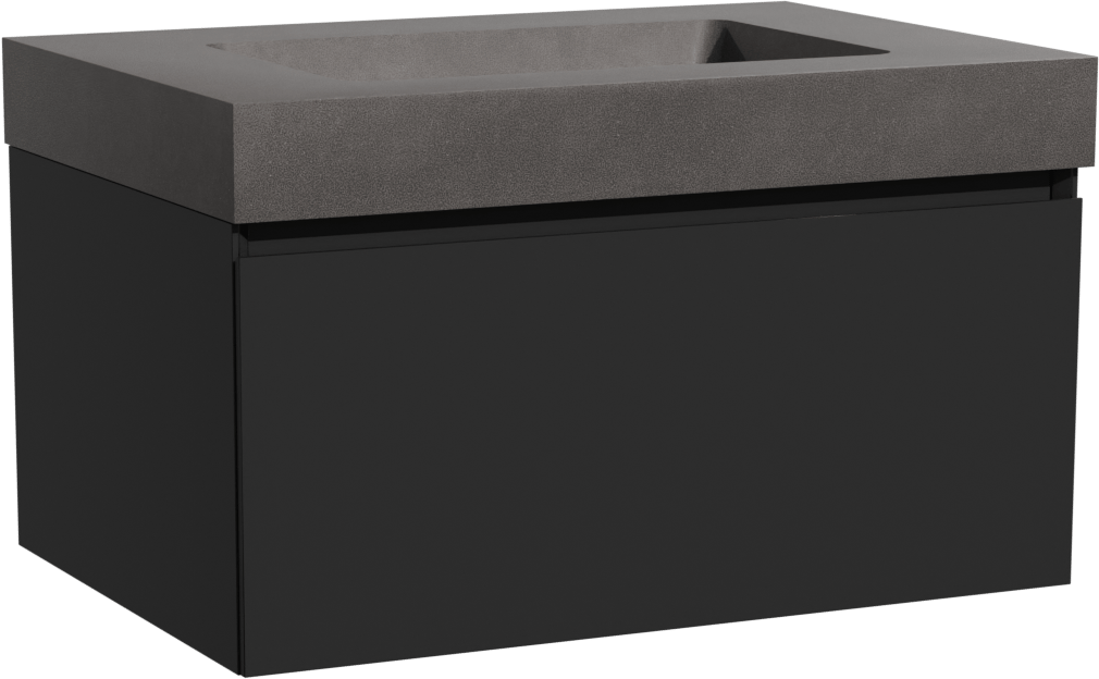 Storke Edge zwevend badkamermeubel 75 x 52 cm mat zwart met Scuro High enkele wastafel in kwarts mat zwart