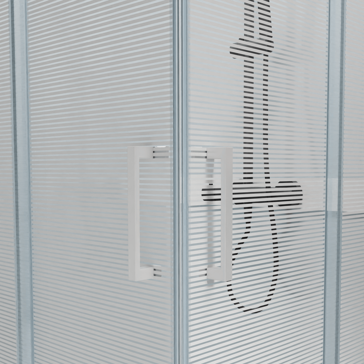 Luca Varess Talan Duschkabine: Schiebetür, 90 x 90 cm, Klarglas mit gestreiftem matten Band, Weißes Profil, glänzend