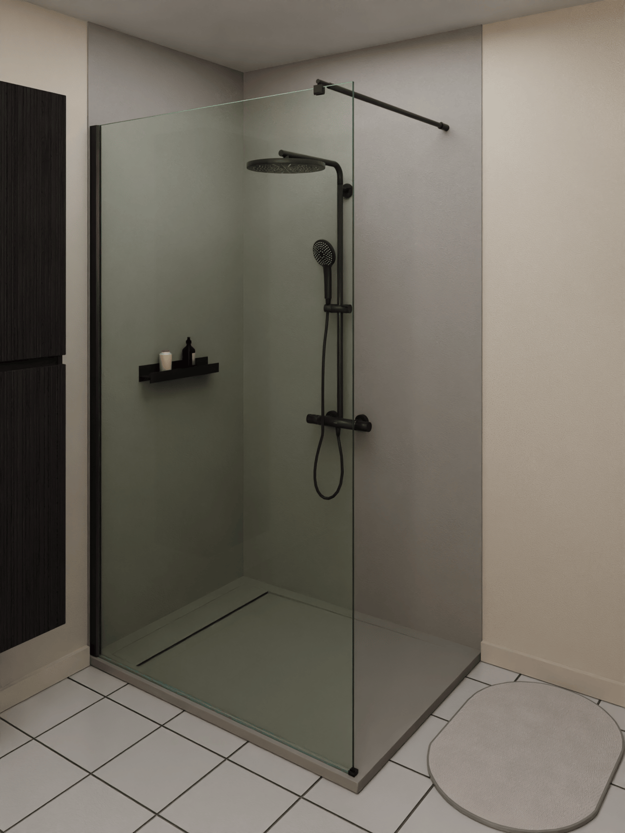 Luca Varess Zelda douchewandbekleding 90 x 240 cm composiet mat zijdegrijs rockstructuur