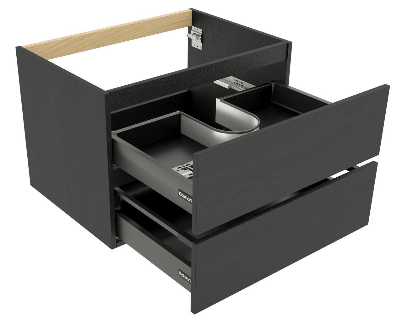Balmani Lucida hängender Waschbeckenunterschrank: 75 x 55 cm, Eiche Schwarz, 2 Schubladen
