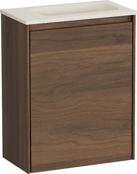 Storke Edge zwevend toiletmeubel 40 x 22 cm Notelaar met Fina wastafel in Sand mat Top Solid
