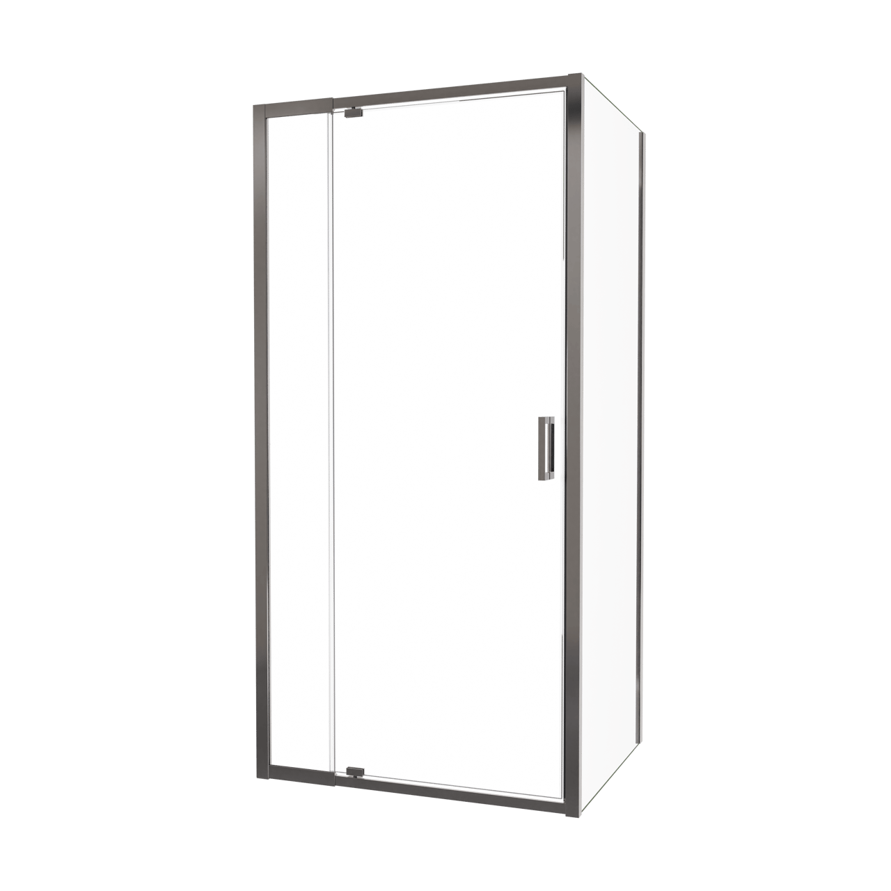 Luca Varess Vidor Telescope Eckdusche: Drehtür und fixierte, Seitenwand, 100 x 80 cm, Klarglas, Chrom Profil, glänzend
