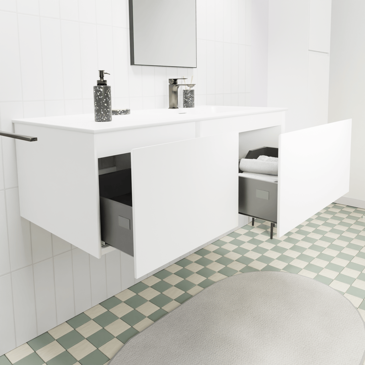 Storke Edge zwevend badkamermeubel 110 x 52 cm mat wit met Mata asymmetrisch rechtse wastafel in solid surface mat wit
