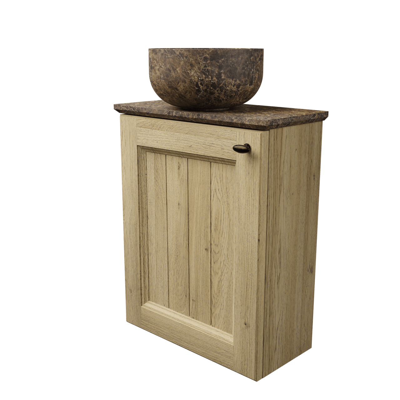 Balmani Lemon meuble wc suspendu 42 x 21 cm chêne vieilli avec Facetta tablette et Bowl vaque à poser en marbre Dark Emperador