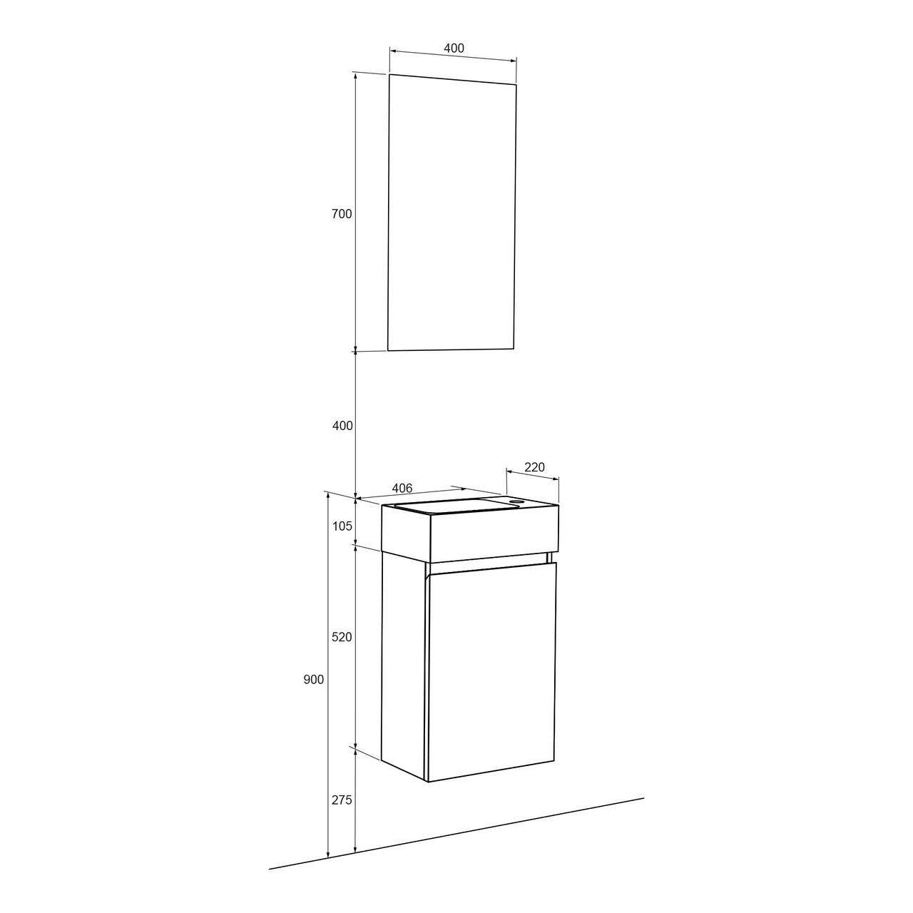 Linie Lado composition de meuble de toilette béton gris foncé avec plan marbre composite 40x22cm
