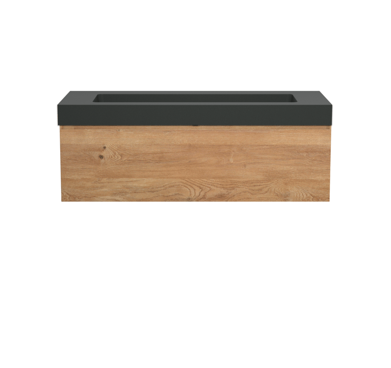 Storke Edge zwevend badkamermeubel 120 x 52 cm ruwe eik met Scuro High enkele wastafel in kwarts
