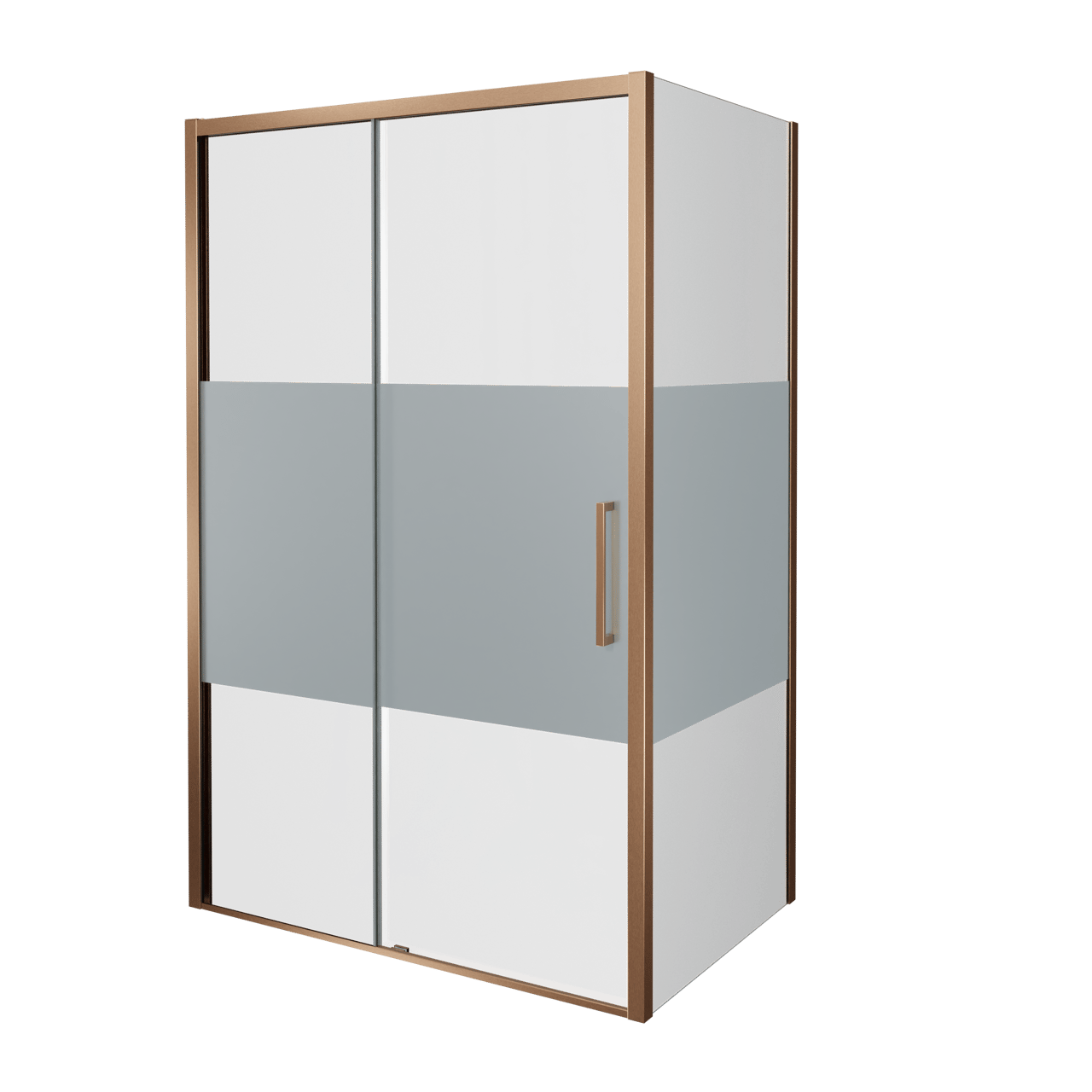 Balmani Senses Design douchehoek met linkse schuifdeur en vaste zijwand, 120 x 100 cm, Helder glas met matte strook, Brushed Rosegold profielen, met coating