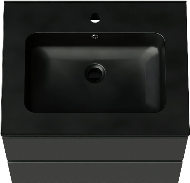 Linie Lado meuble salle de bains suspendu 60 x 46 cm noir mat avec Vano plan simple en marbre composite noir mat