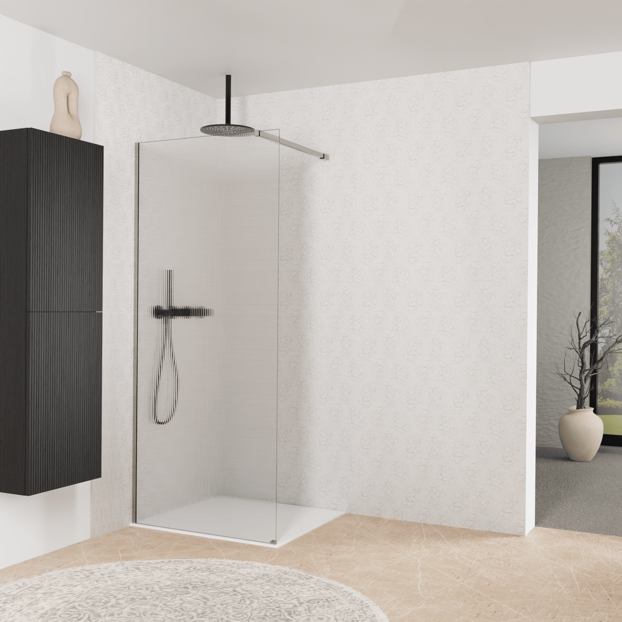 Balmani Modular Walk-In Dusche: 90 x 200 cm, Ribs, inklusive Coating, Profil Brushed Inox