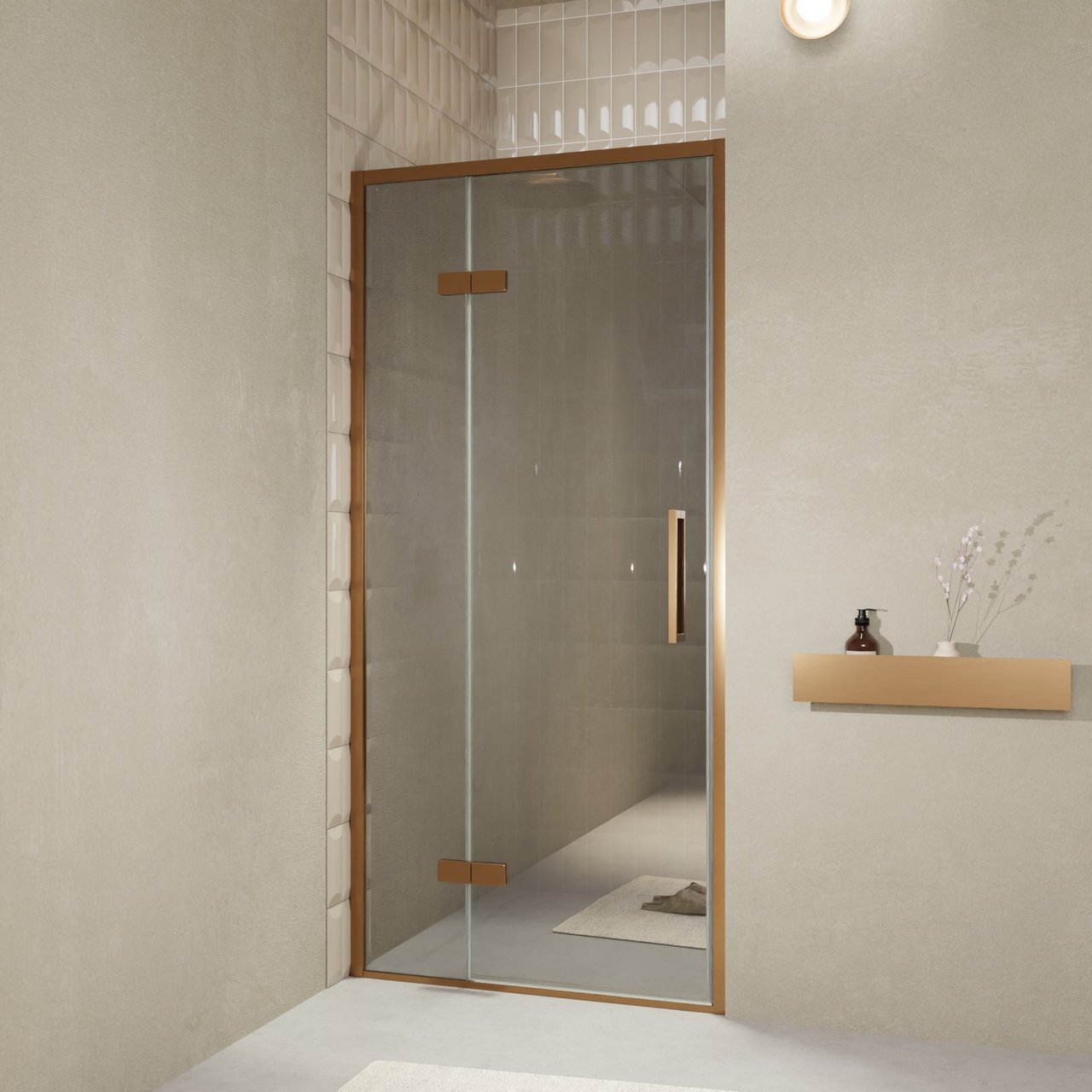 Balmani Senses Design porte pivotante à gauche 100 cm x 210 cm verre Miroir Reflex, Profil Brushed Rosegold, coating inclus
