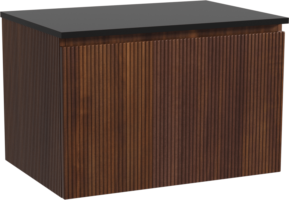 Storke Ribs hängendes Möbelstück Set: 75 x 52 cm, Nussbaum, mit Panton Einzel Waschtischplatte, Pulverbeschichtetes MDF, Schwarz matt, Vertikale symmetrische gerade Rippe