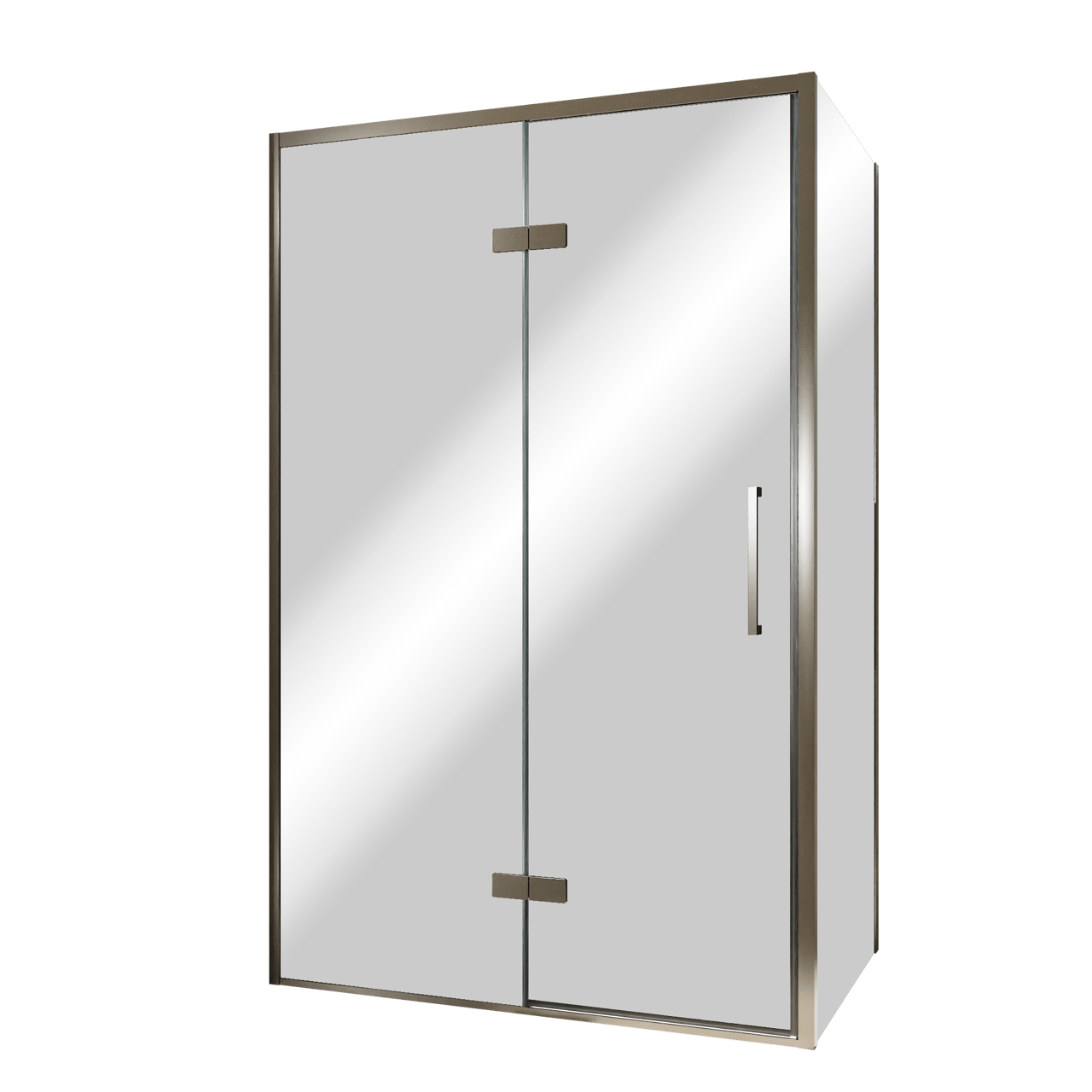 Balmani Senses Design douchehoek met linkse draaideur en vaste zijwand, 120 x 90 cm, Reflex spiegelglas, Brushed GunMetal profielen, met coating