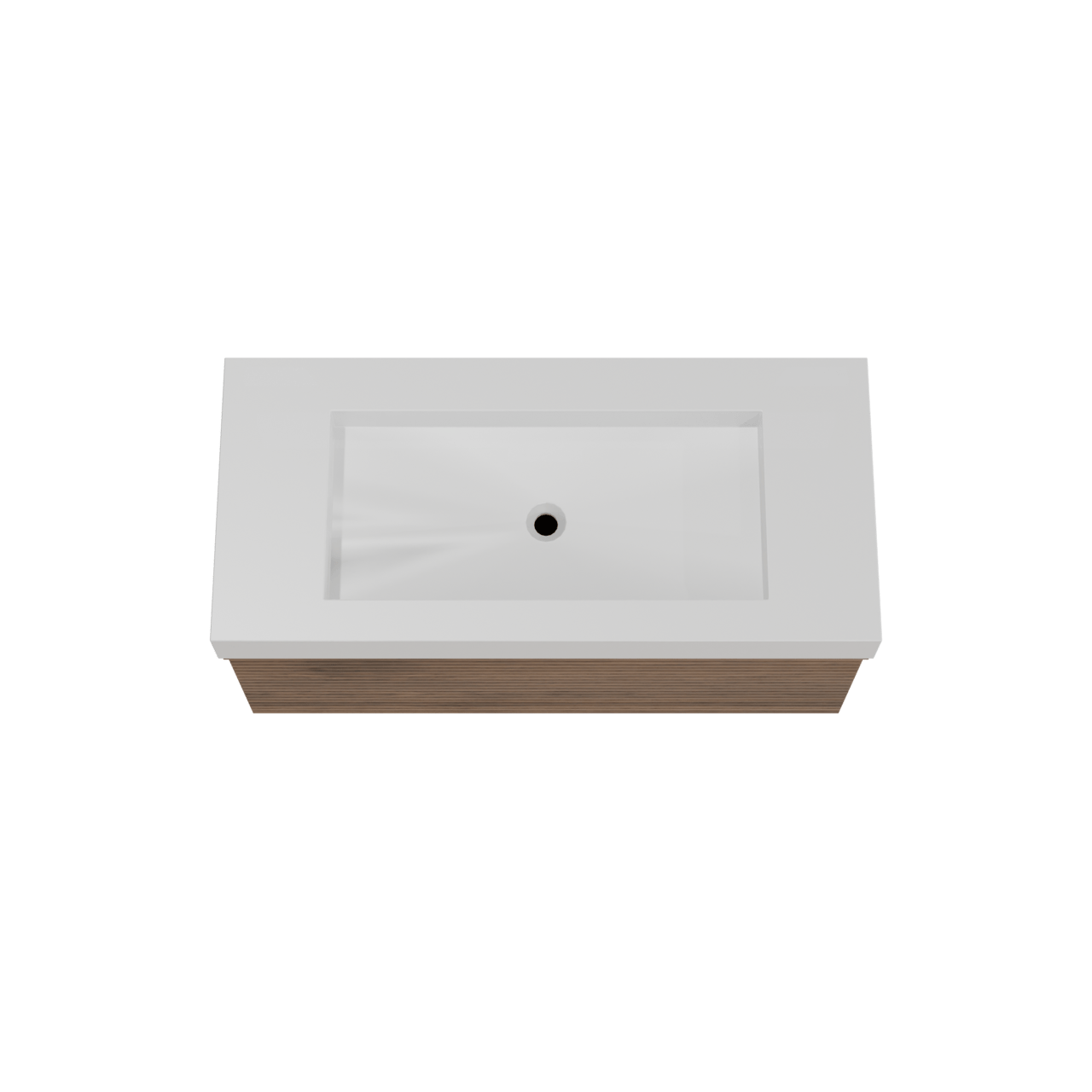 Balmani Forma zwevend badkamermeubel 120 x 55 cm amerikaanse notelaar met Modus enkele wastafel voor 2 kraangaten in solid surface mat wit, Horizontale symmetrische rechte ribbel